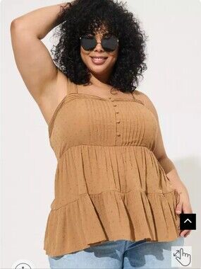 Swiss Dot Gauze Tiered Tank Dress in Camel